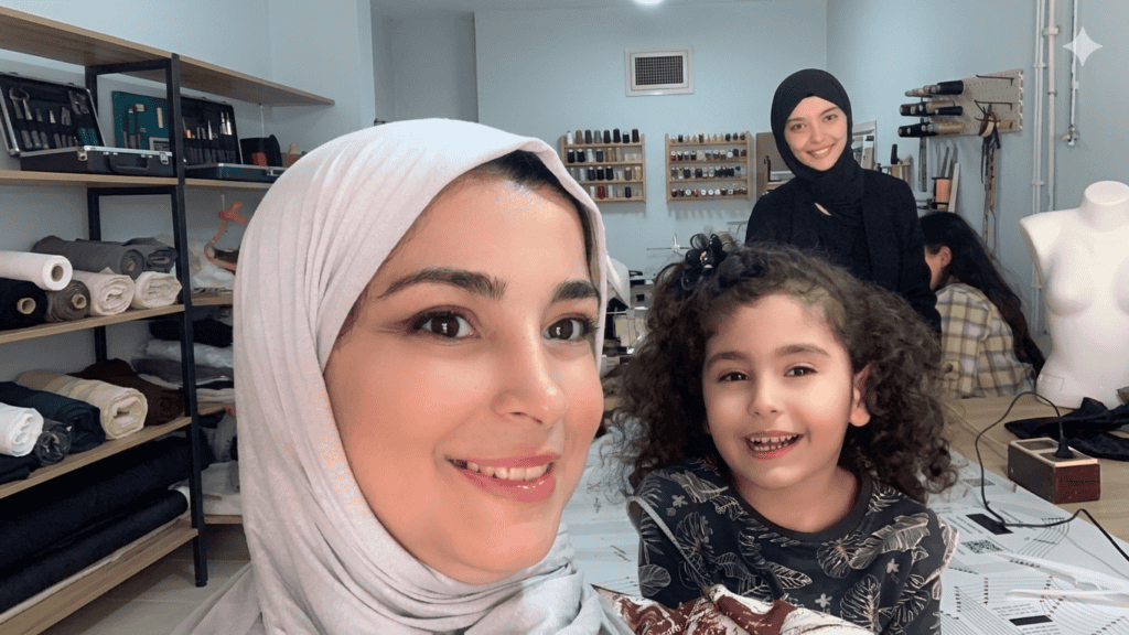 أطفال يمارسون هواية الخياطة وتصميم الأزياء في ورشة تعليمية تفاعلية.